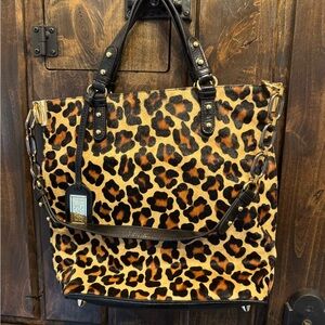 Badgley Mischka Leopard Print Tote with Black Trim and Gold Hardware
